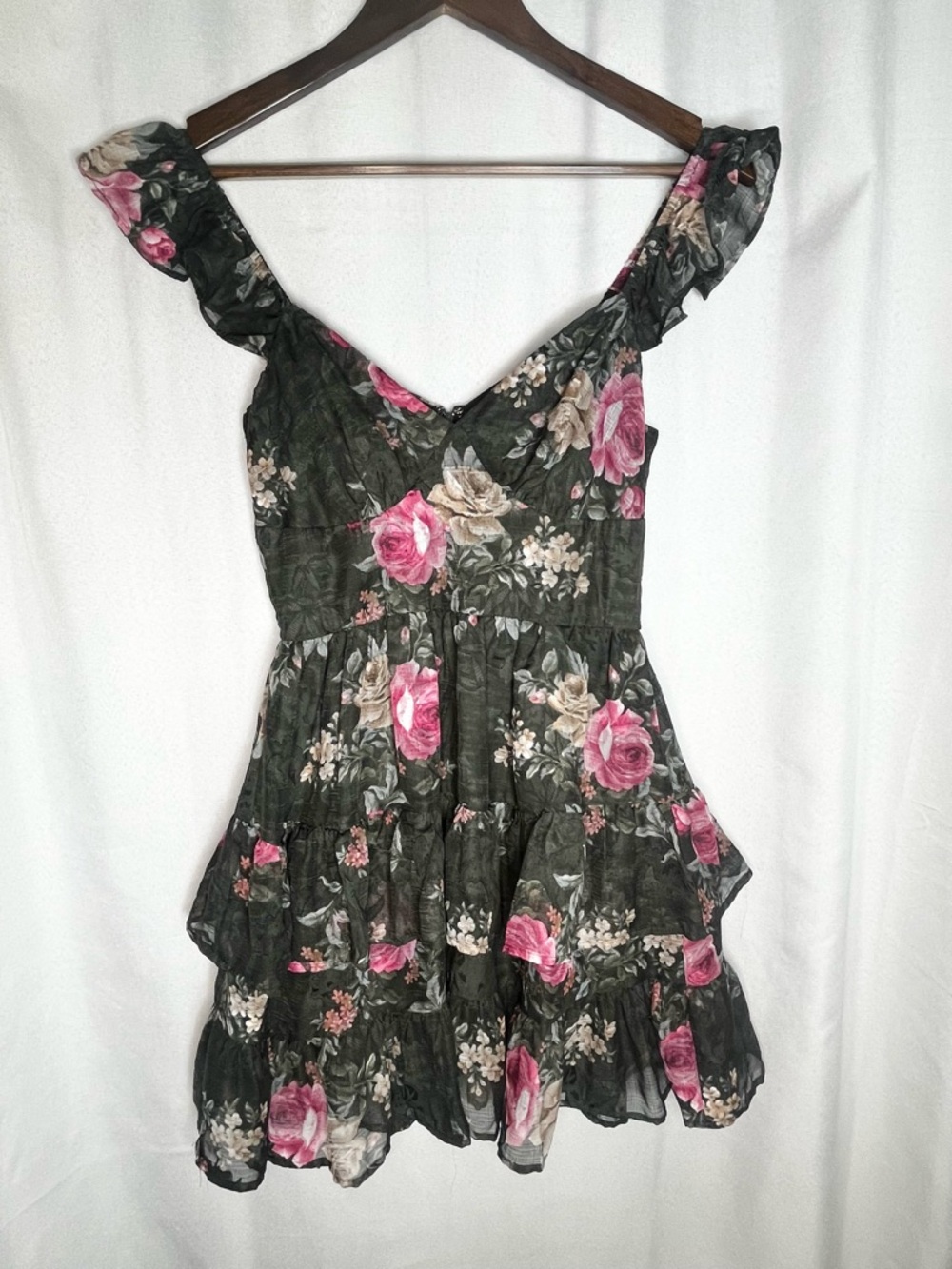 Francesca’s Floral Ruffle Mini Dress XS Cottagecore Romantic